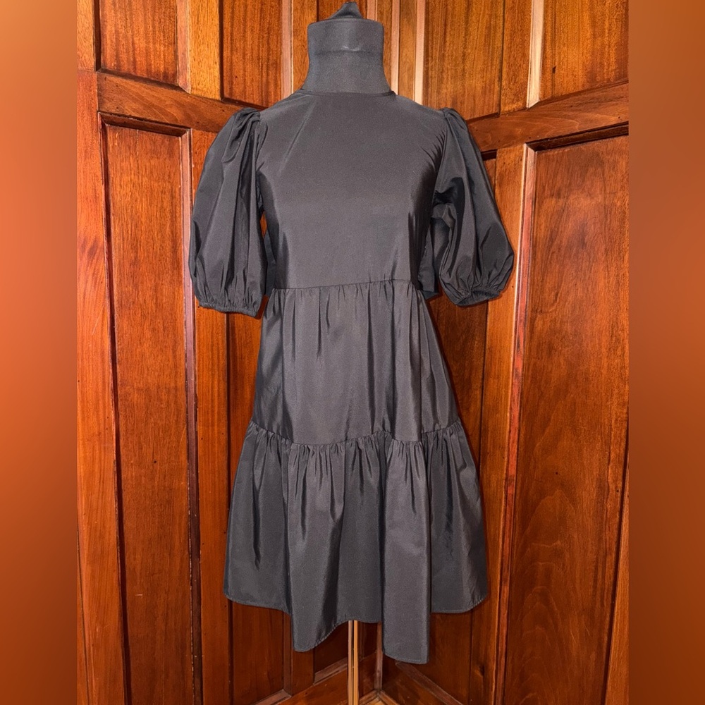 Zara Black Backless Puff-Sleeve Tiered Mini Dress